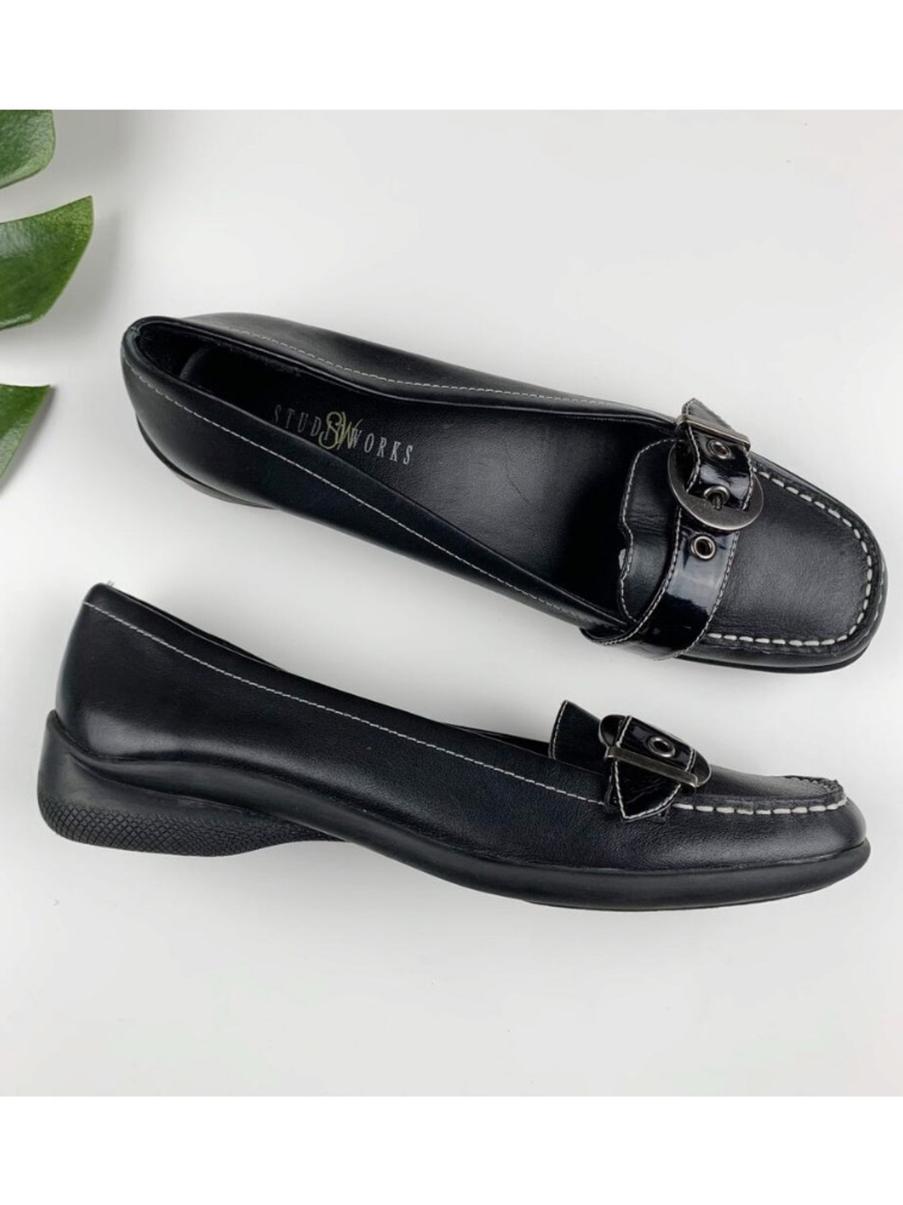 Studio Works Madison Loafers Slip On Black Leather Women's 8